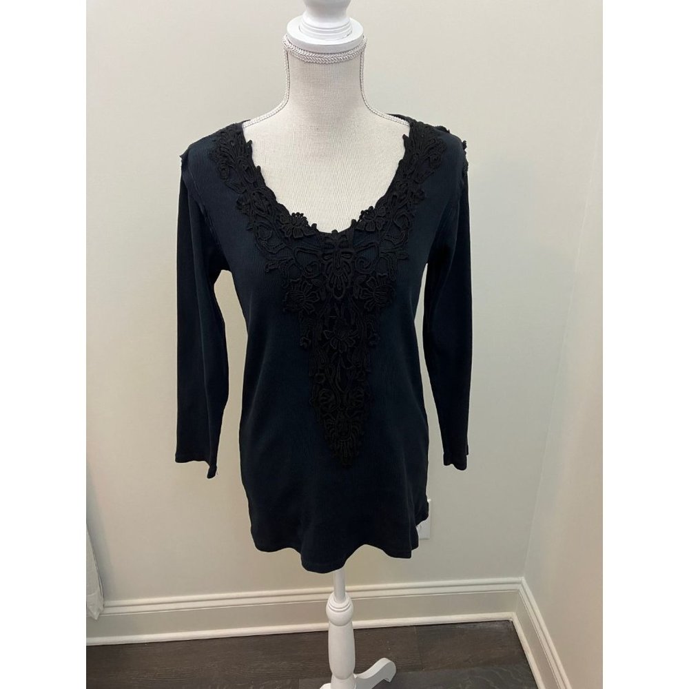 One World Black 3/4 Sleeve Top Size Large